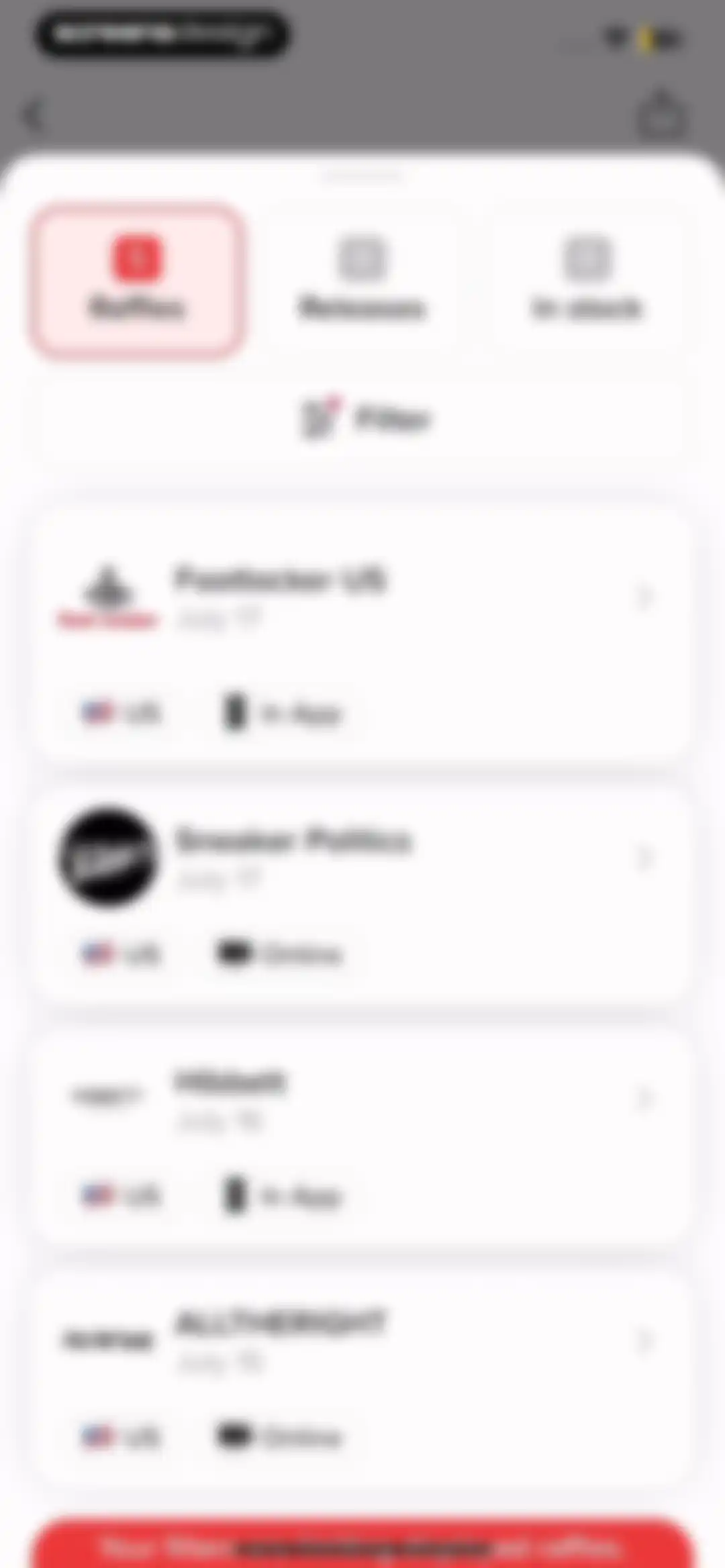 Sneakers Drops: Release＋Raffle screen 23