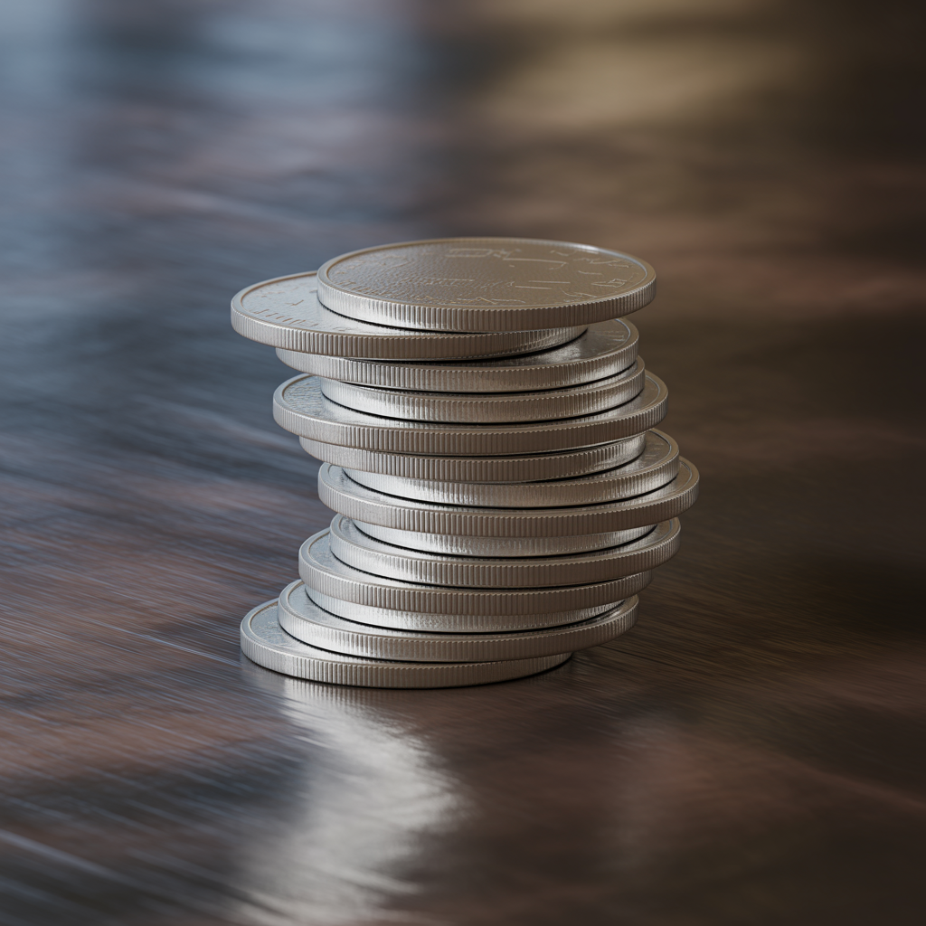 3D render silver coin stack
