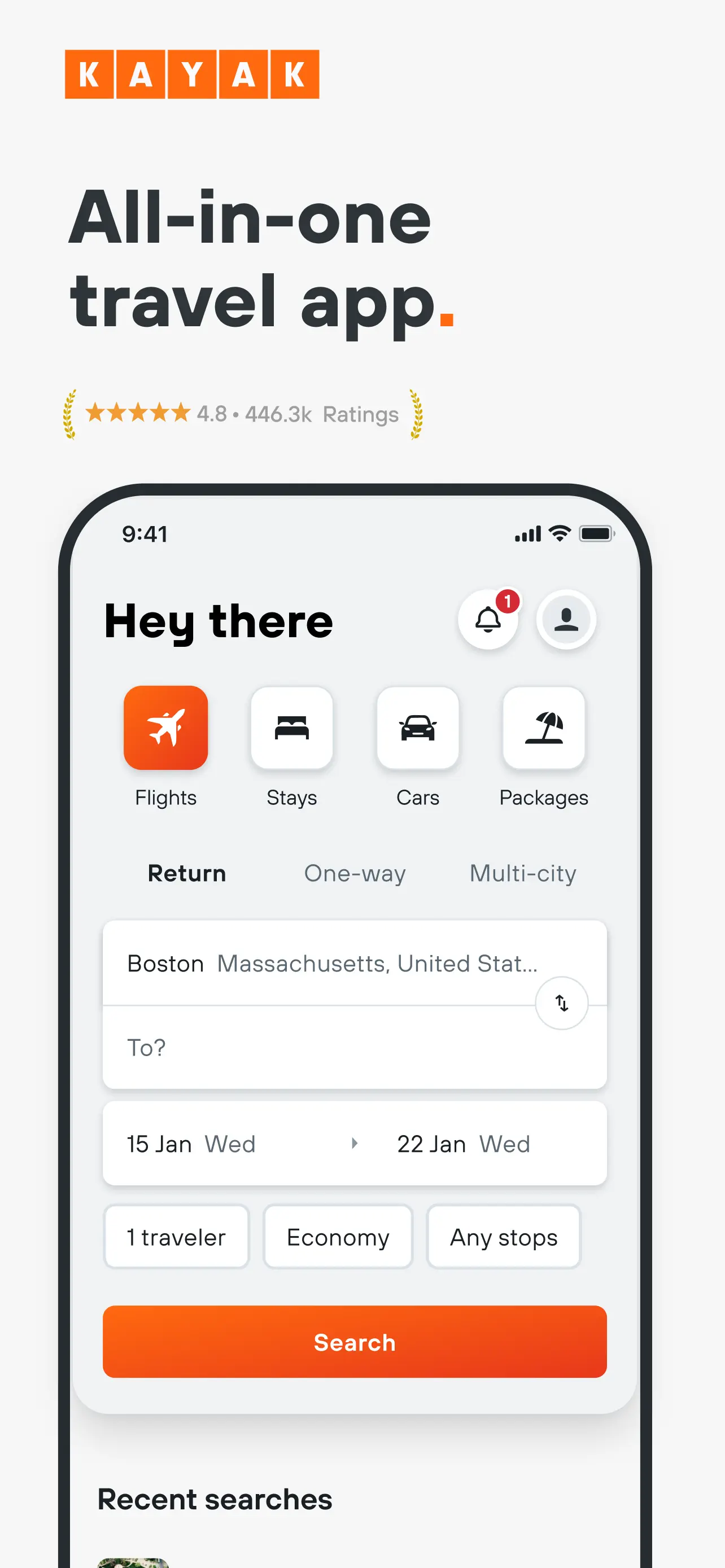KAYAK: Flights, Hotels & Cars App Store screenshot 1