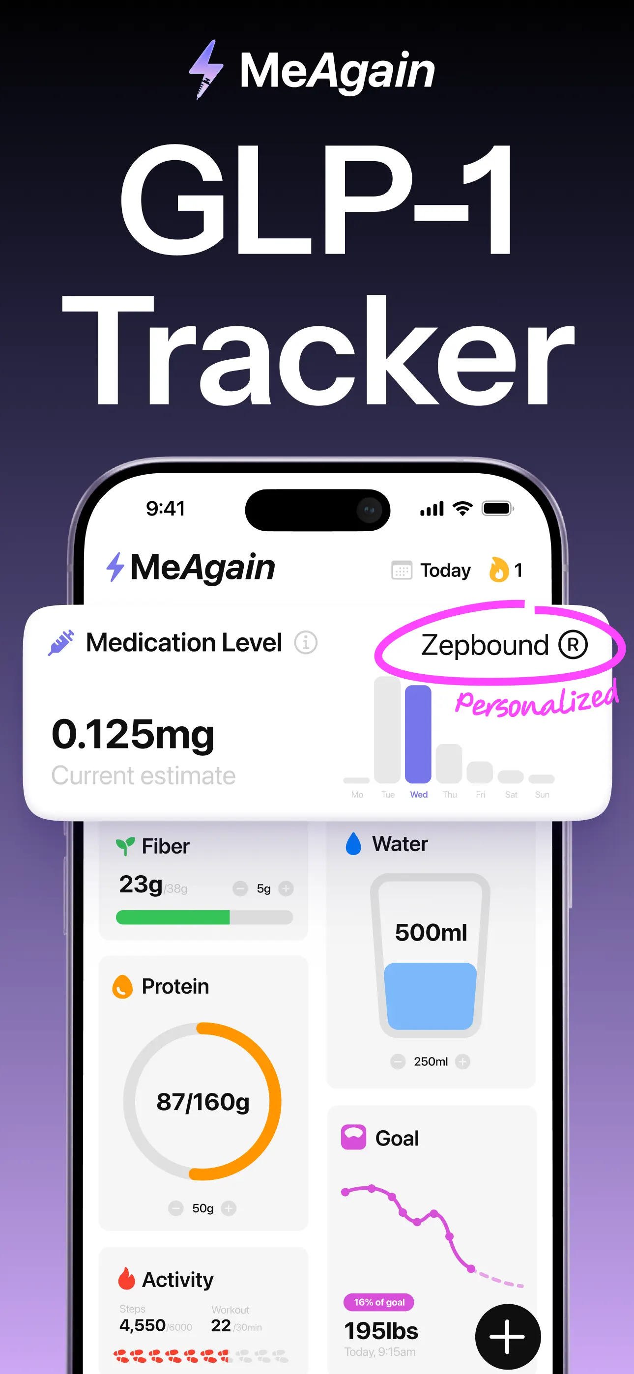 MeAgain: GLP-1 Tracker App App Store screenshot 1