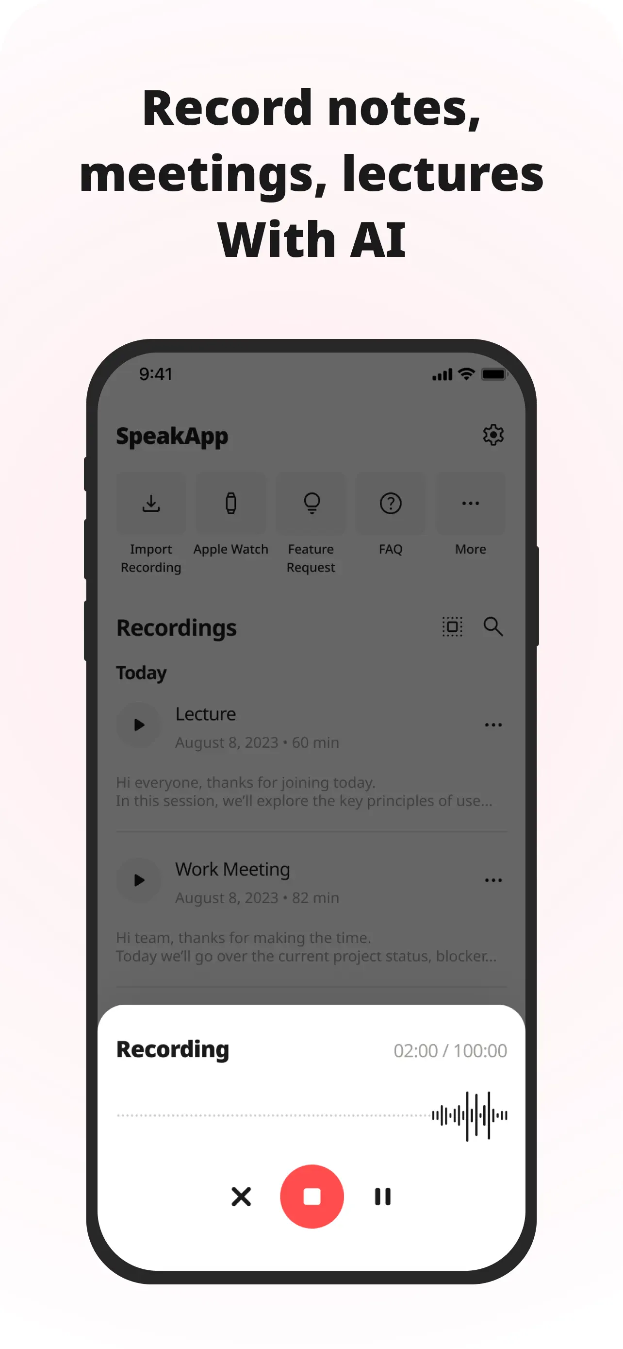 SpeakApp AI: Voice Notes App Store screenshot 1