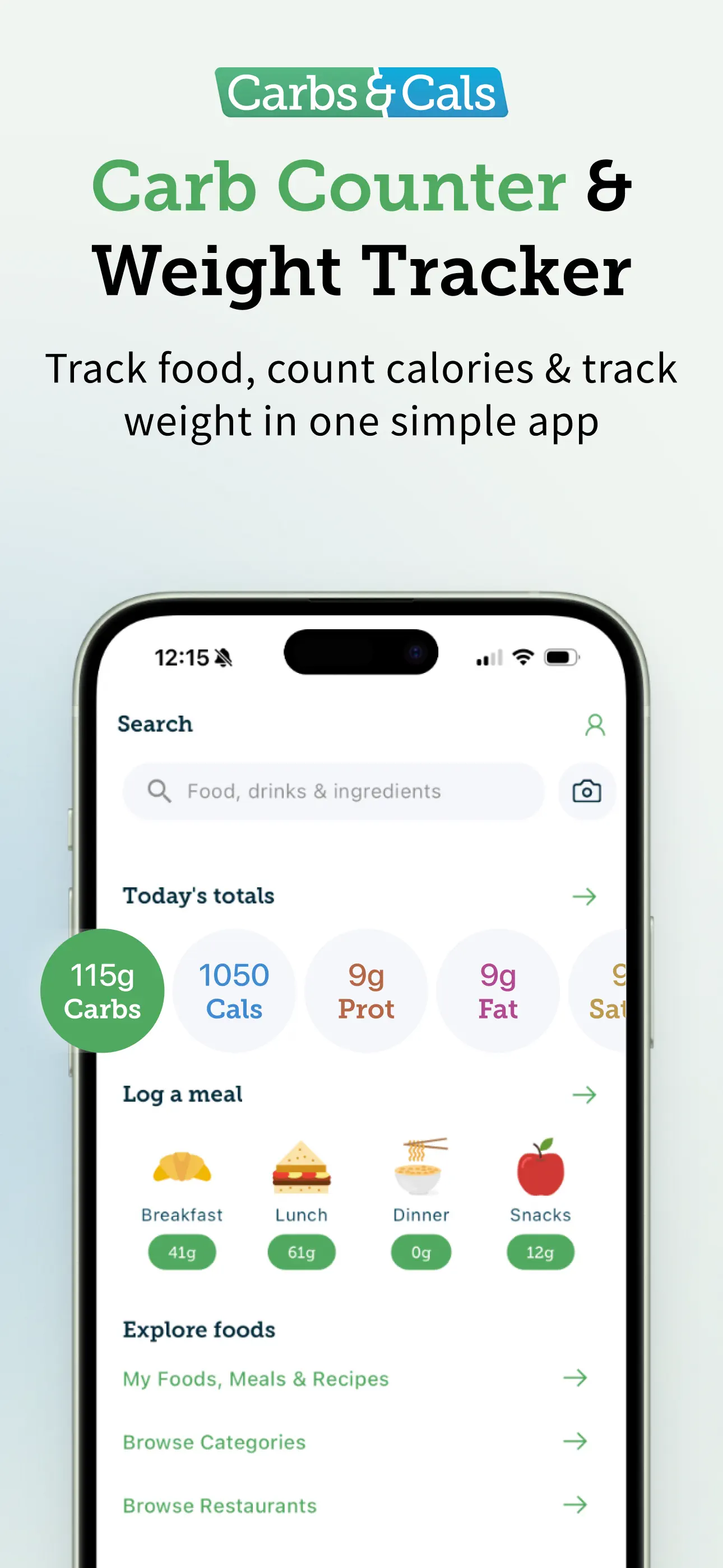 Carbs & Cals: Diet & Diabetes App Store screenshot 1