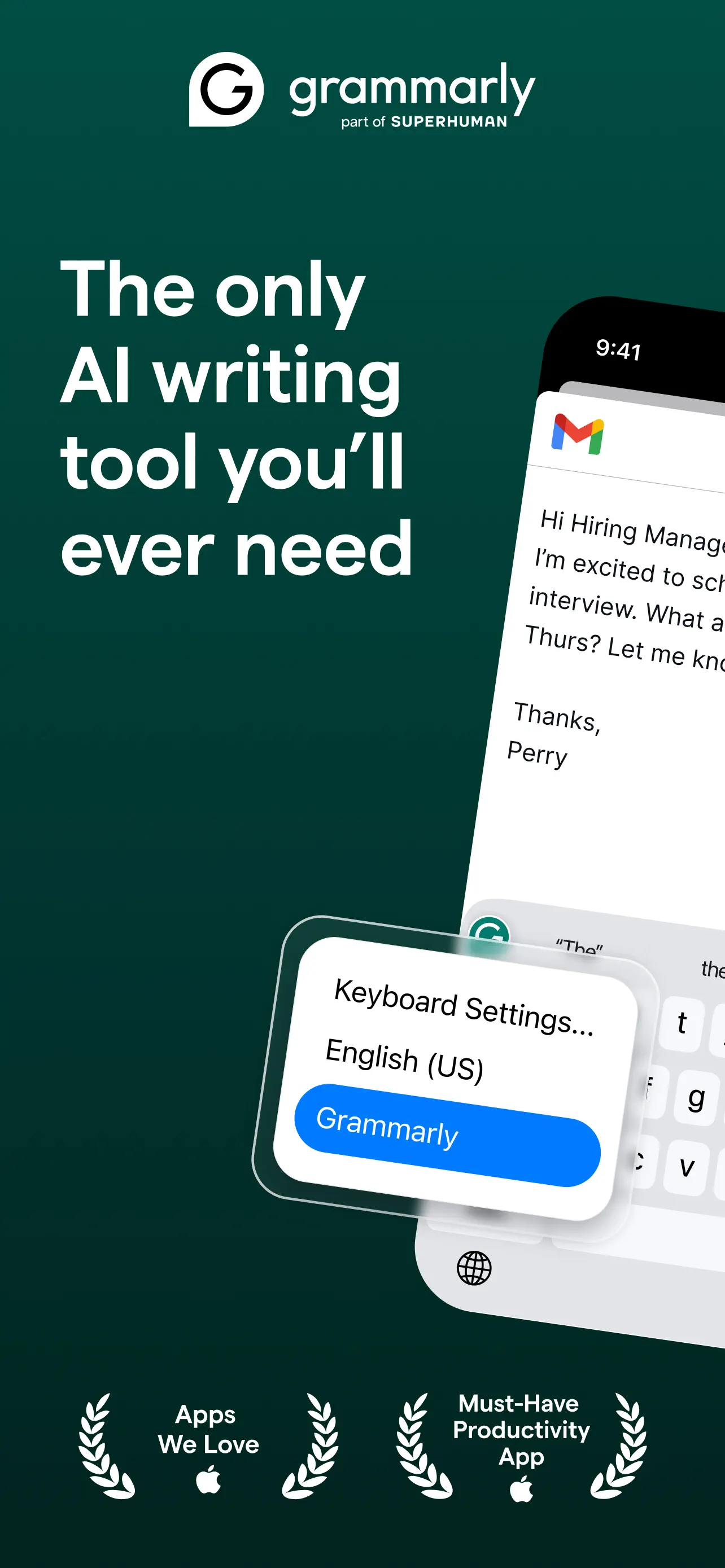 Grammarly: AI Keyboard & Notes App Store screenshot 1