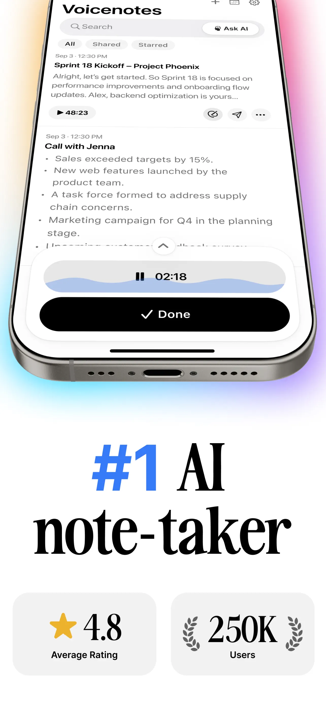 Voicenotes AI Notes & Meetings App Store screenshot 1