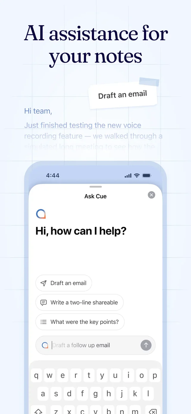 Cue: AI Note Taker & Recorder App Store screenshot 4