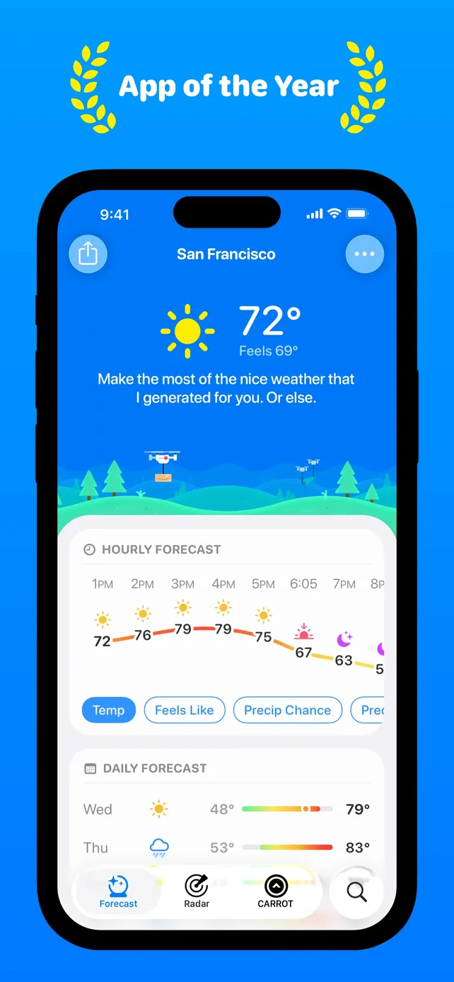 CARROT Weather: Alerts & Radar App Store screenshot 1