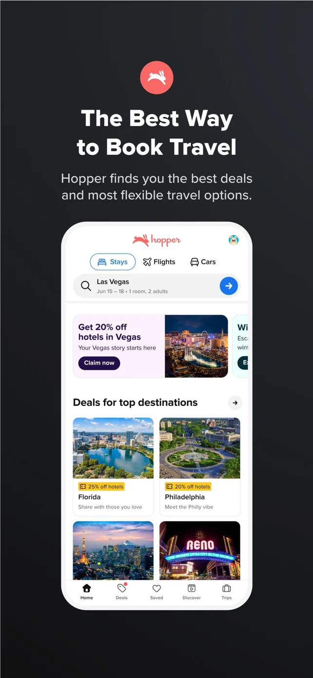 Hopper: Flights, Hotels & Cars App Store screenshot 1