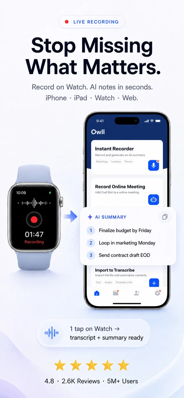 Owll: AI Note Taker&Assistant App Store screenshot 1