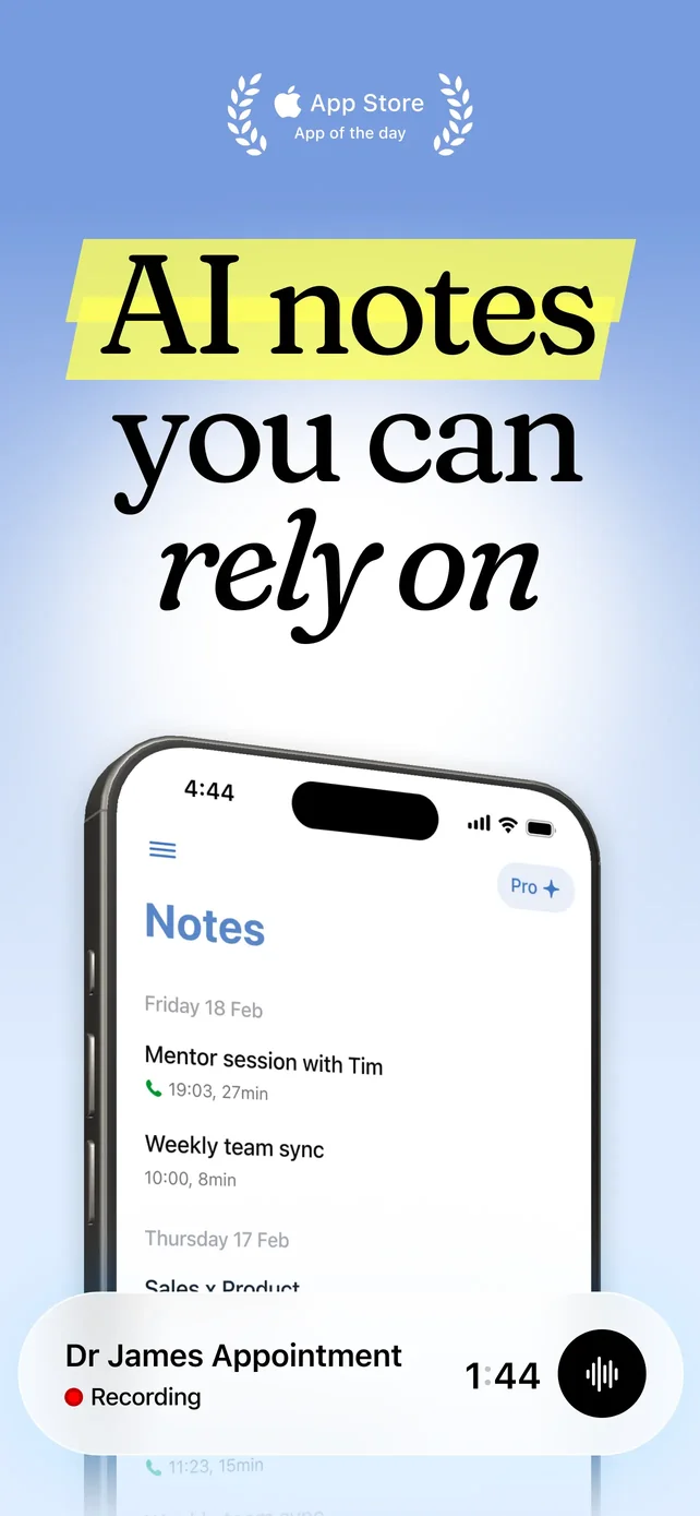Cue: AI Note Taker & Recorder App Store screenshot 1